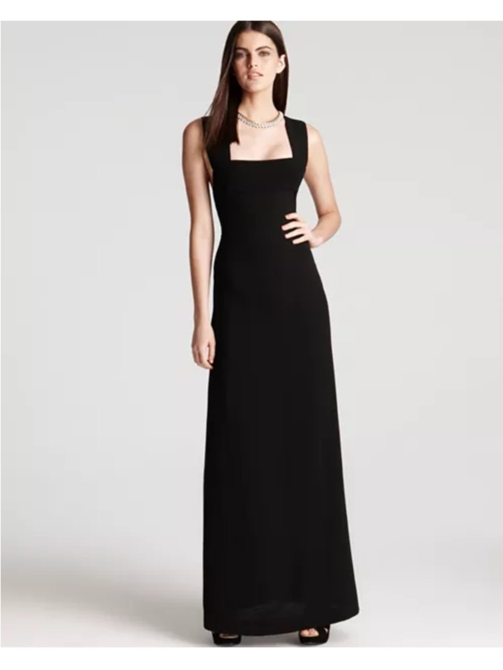 BCBGMAXAZRIA Agata V Back Gown Black Size 4 Square Neck Crossback Formal Dress